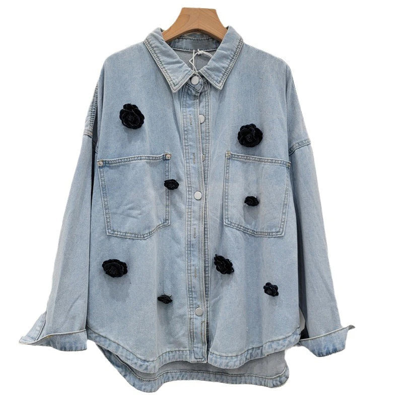 Denim 3D Black Flower Jacket