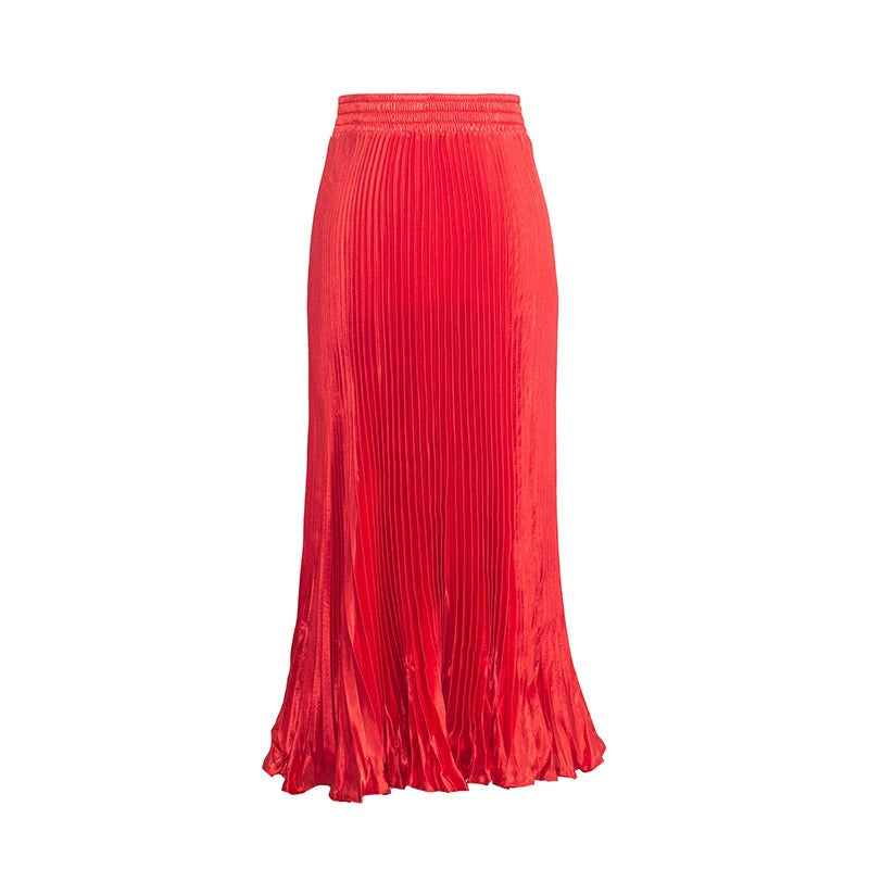 Glossy Pleated Accordion Skirt