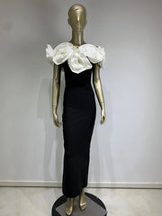 Large White Flower Black Bandage Dress
