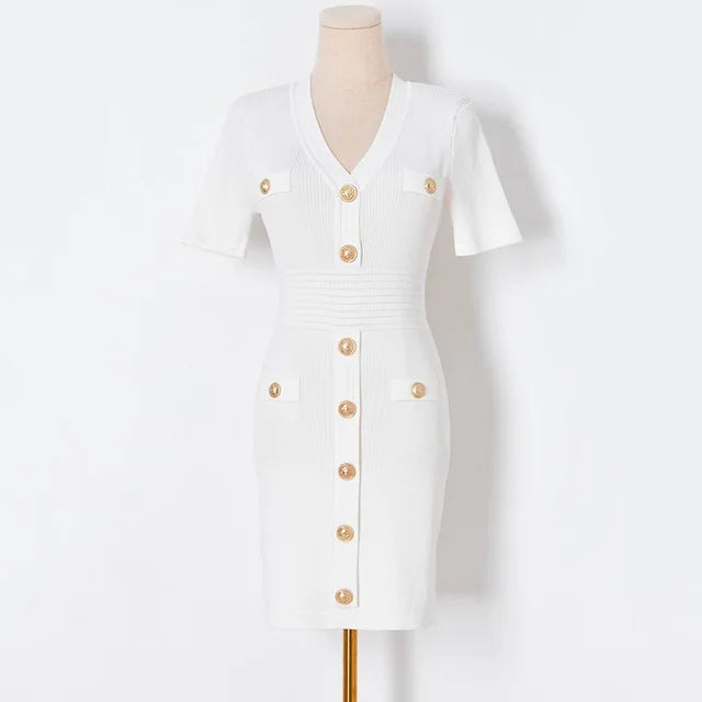 Gold Buttons Knit Dress