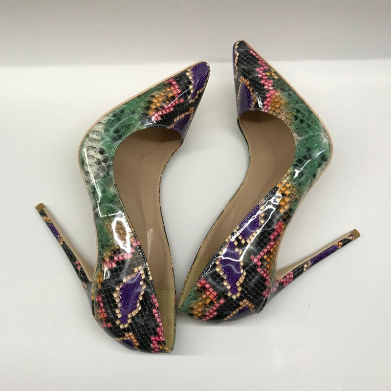 Snake Printed Faux-Leather Pointed-Toe Shoes