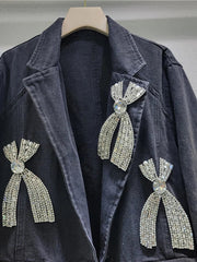 Big Diamond Bow Washed Denim Jacket