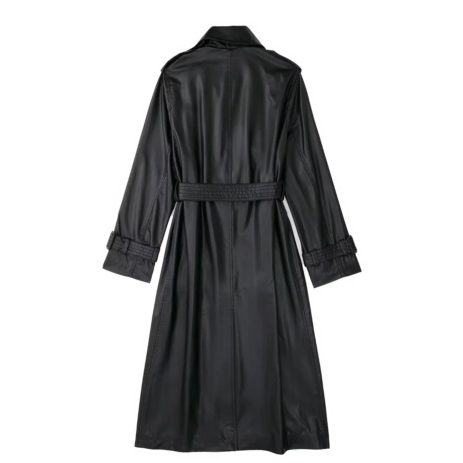 Casual Belted Vegan Leather Trench Coat