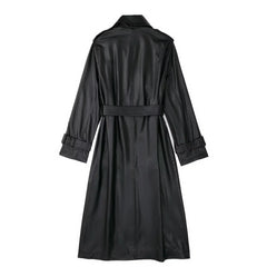 Casual Belted Vegan Leather Trench Coat