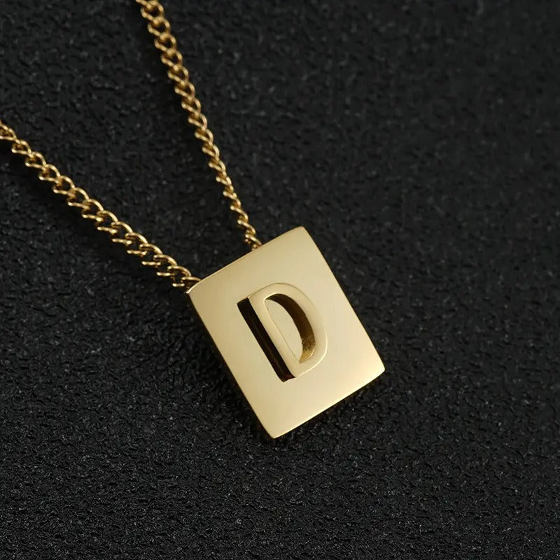 Stainless Steel Square Letter Necklace