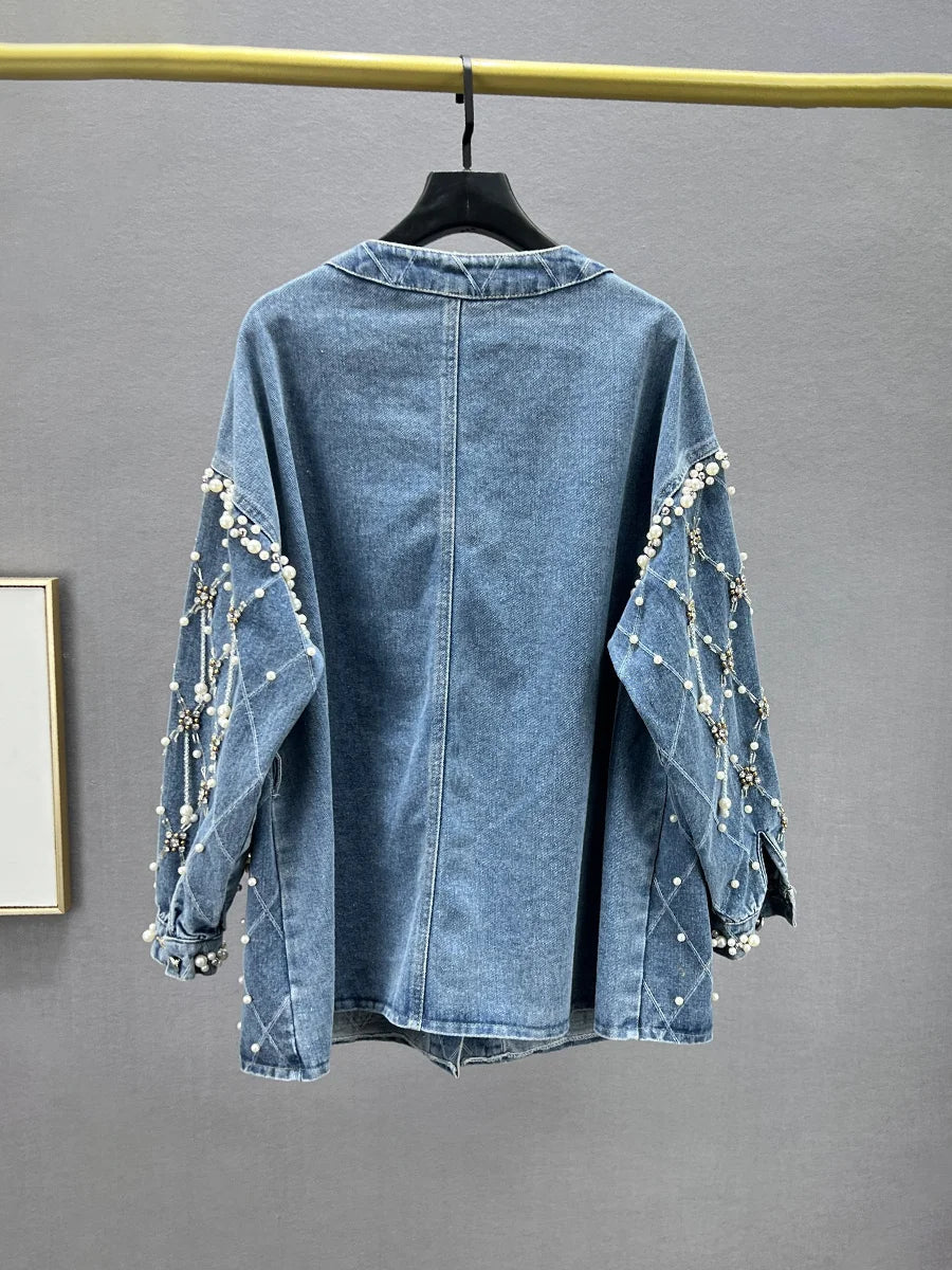 Beaded Diamond Loose Denim Jacket