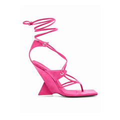 Square Toe Ankle Lace Strap High Heel Sandals