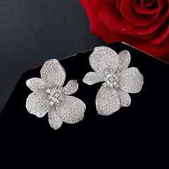 Cubic Zirconia Big Flower Stud Earrings