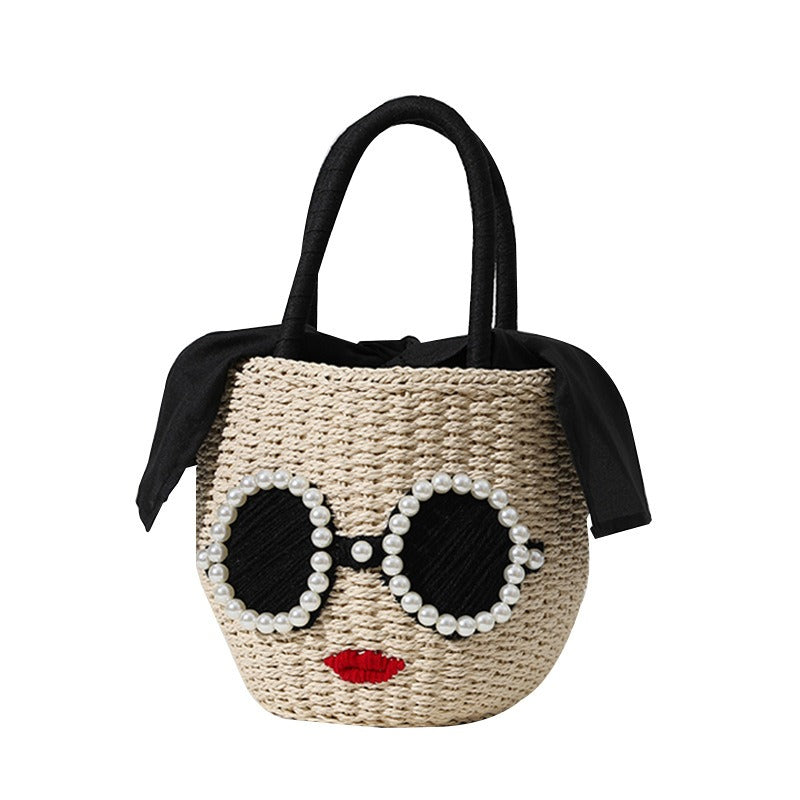 Cute Cartoon Woven Bucket Handbag