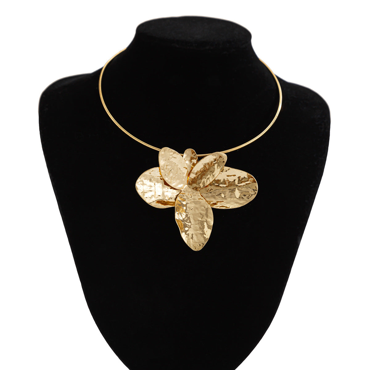 Irregular Metallic Petal Collarbone Necklace + Petal Earrings