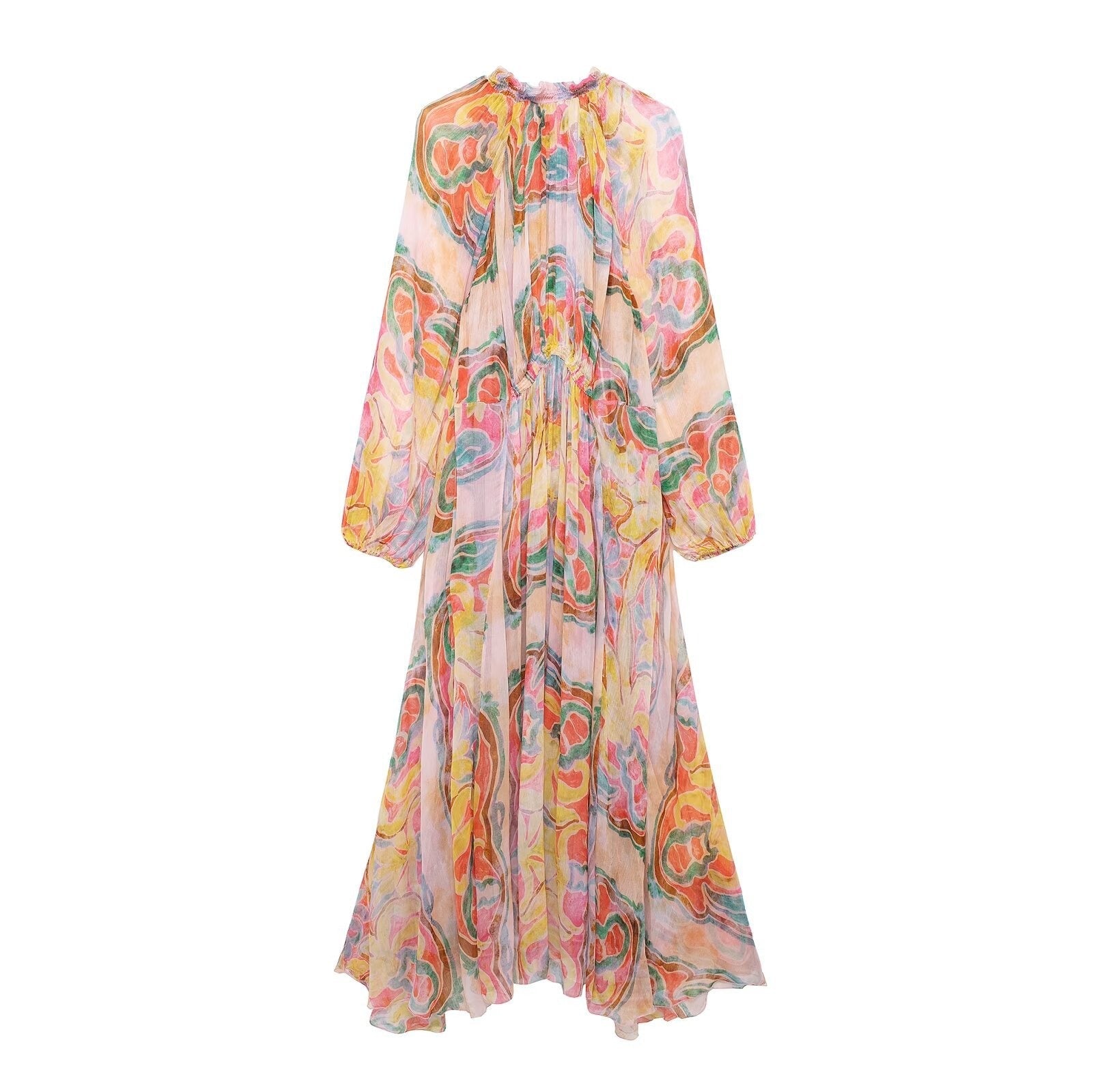 Rainbow Half High Collar Long Sleeve Loose Dress