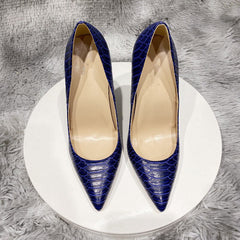 Navy Crocodile Pattern Pointed-Toe Pumps Shoes