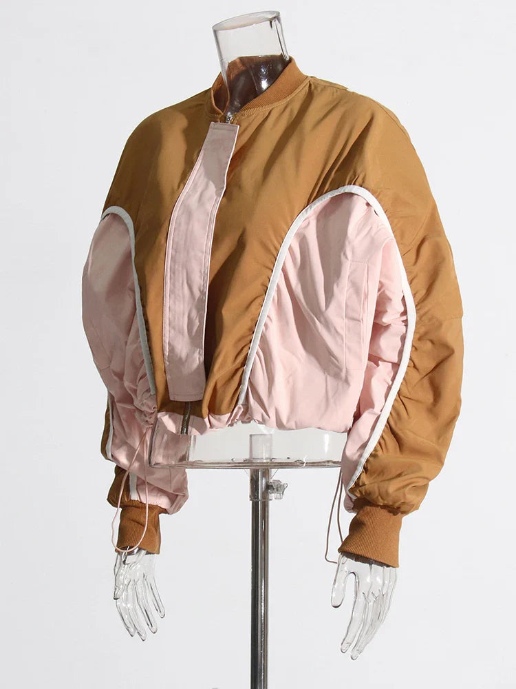 Contrast Drawstring Oversized Bomber Jacket