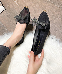 Summer New Champagne Bow Zircon Pointed Flat Shoes
