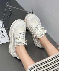 Comfy Splicing Platform Flat Shoes For Women Black Breathable Mesh