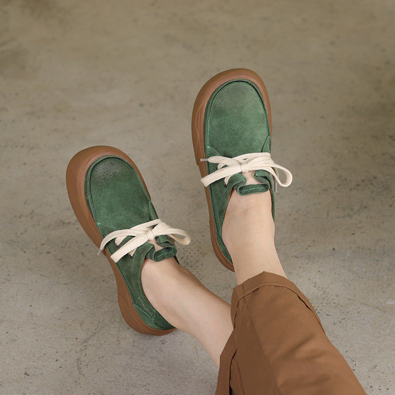 Autumn Retro Solid Leather Flat Casual Shoes