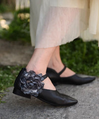 Coffee Flat Shoes For Women Buckle Strap Splicing Floral