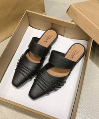 Women Comfy Black Wrinkled Splicing Slide Sandals