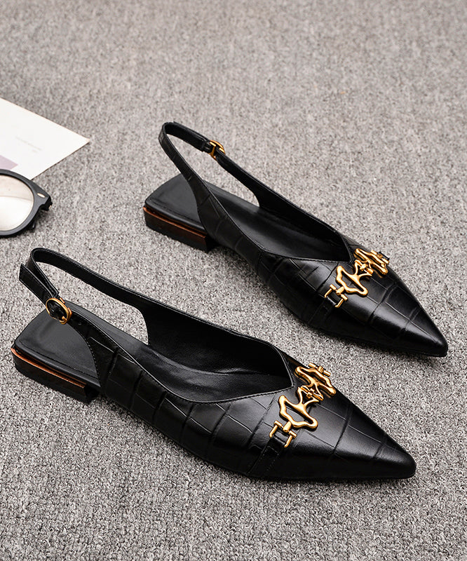 Fashion Sequined Splicing Sandals Black Cowhide Leather Pointed Toe