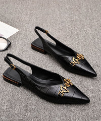 Fashion Sequined Splicing Sandals Black Cowhide Leather Pointed Toe