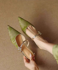 Blue Splicing Slide Sandals Pointed Toe Jacquard Zircon