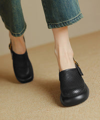 Black Hollow Out Splicing Buckle Strap Chunky Sandals