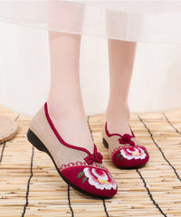 Fashion Apricot Genuine Leather Embroider Flower Splicing Flat Feet Shoes