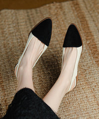 Classy Cowhide Leather Splicing Beige Sandals Pointed Toe