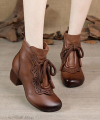 Black zippered Cowhide Leather Boots Lace Up Boots