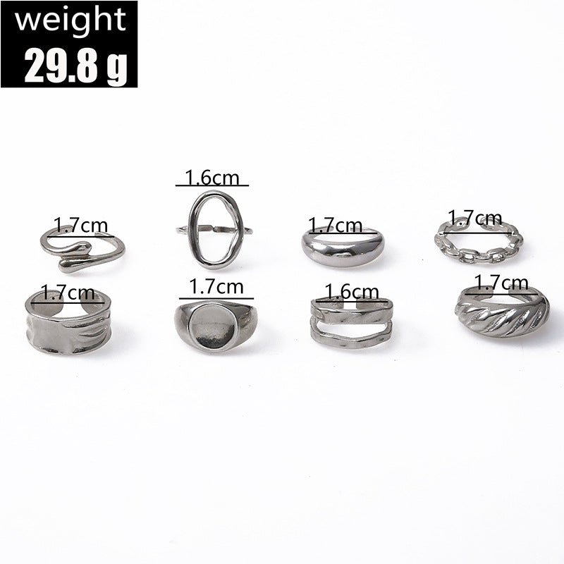 9-Piece Textured Hollow Ring Set