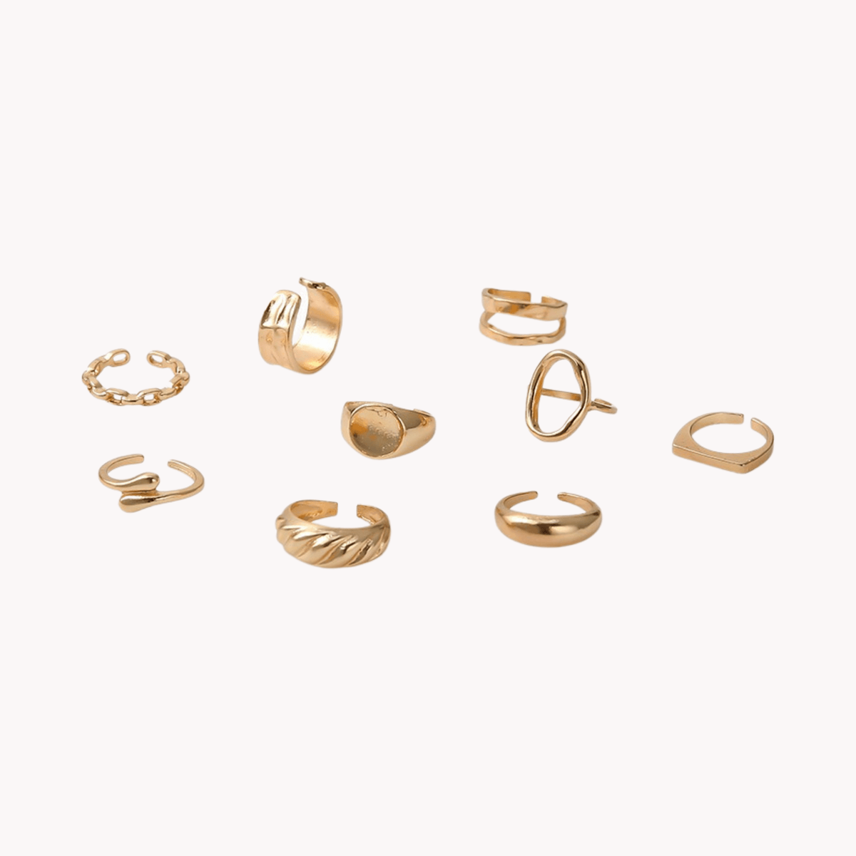 9-Piece Textured Hollow Ring Set