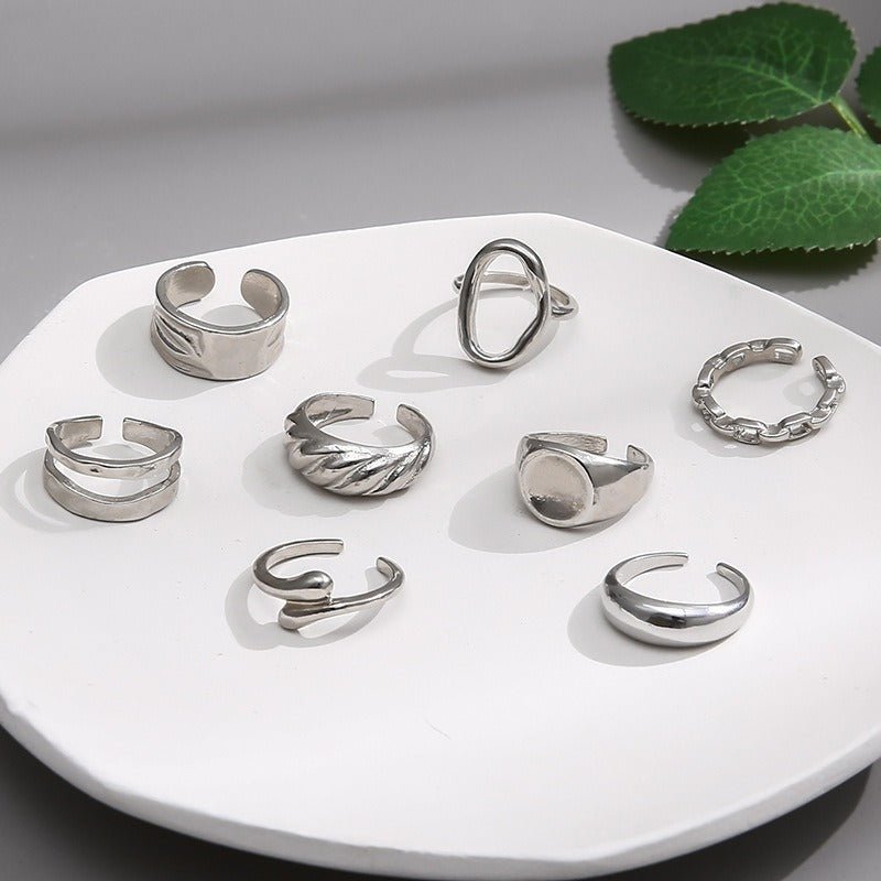 9-Piece Textured Hollow Ring Set