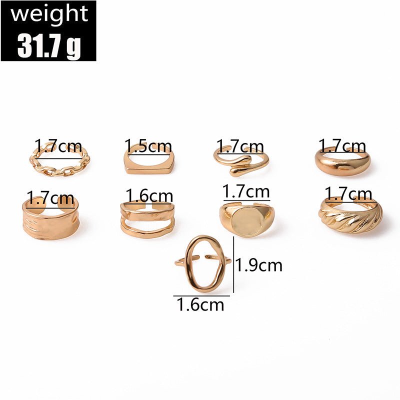 9-Piece Textured Hollow Ring Set