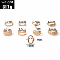 9-Piece Textured Hollow Ring Set