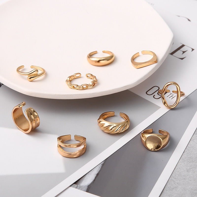 9-Piece Textured Hollow Ring Set