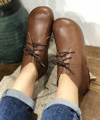 Beautiful Lace Up Flat Feet Shoes Comfy Black Cowhide Leather