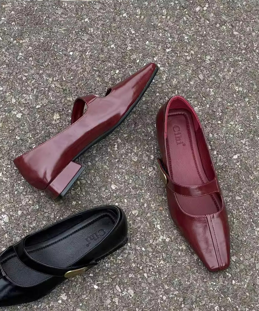 Black Buckle Strap Splicing Chic Faux Leather Chunky Shoes