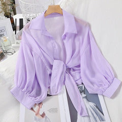 Casual Chiffon Waist Tie Shirt