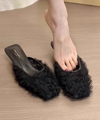 French Purple Tulle Wrinkled Kitten Slide Sandals