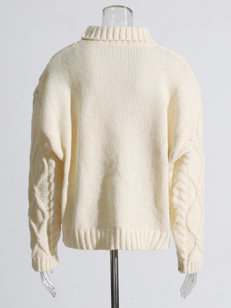Turtleneck Sweater Tie-Waist Shorts Cableknit Set