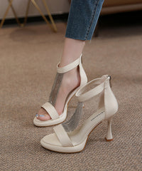 Chic Zircon Splicing High Heel Sandals Beige Faux Leather