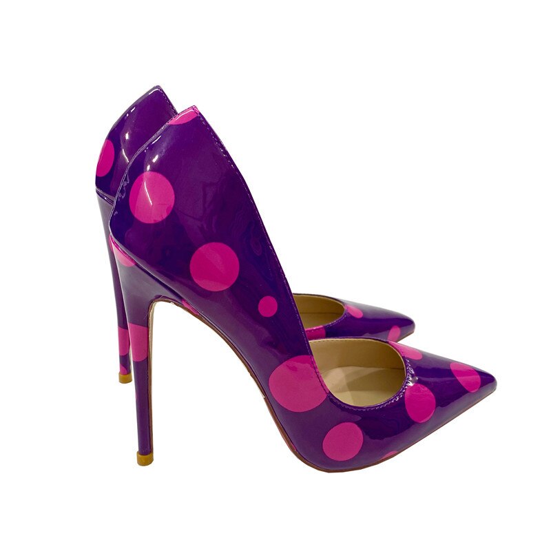 Purple Polka Dots Patent Pointed-Toe Shoes