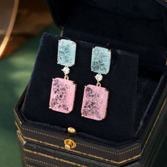 Silver Needle Geometric Block Ice Crack Earrings