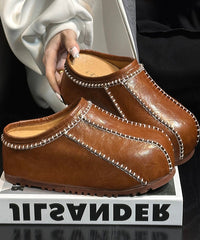 Casual Comfy Splicing Platform Black Cowhide Leather Slide Sandals