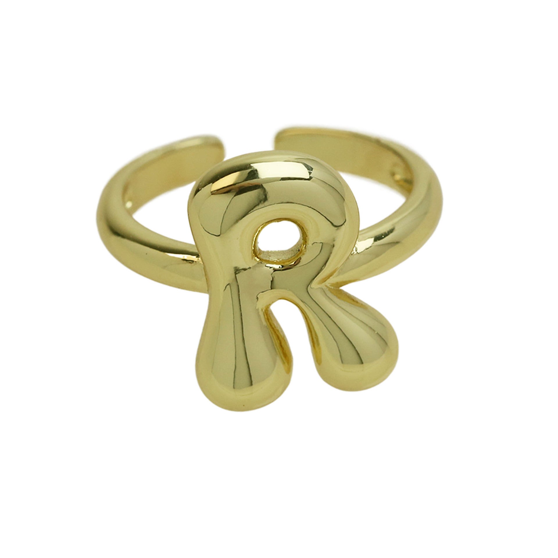 Golden Smooth Bubble Balloon Chubby Alphabet Ring