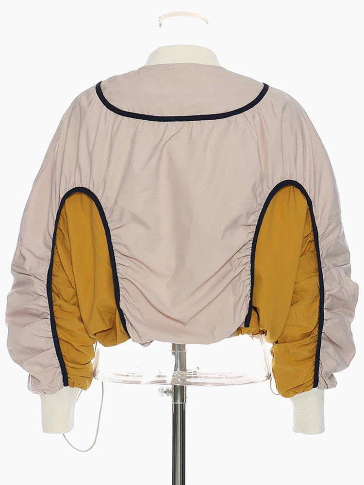 Contrast Drawstring Oversized Bomber Jacket