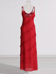 Ruffled Backless Side-Slit Dress Maxi
