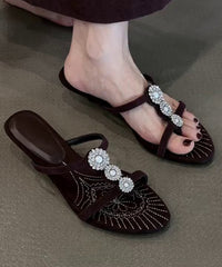 Black Wedge Suede Zircon Beautiful Splicing Slide Sandals