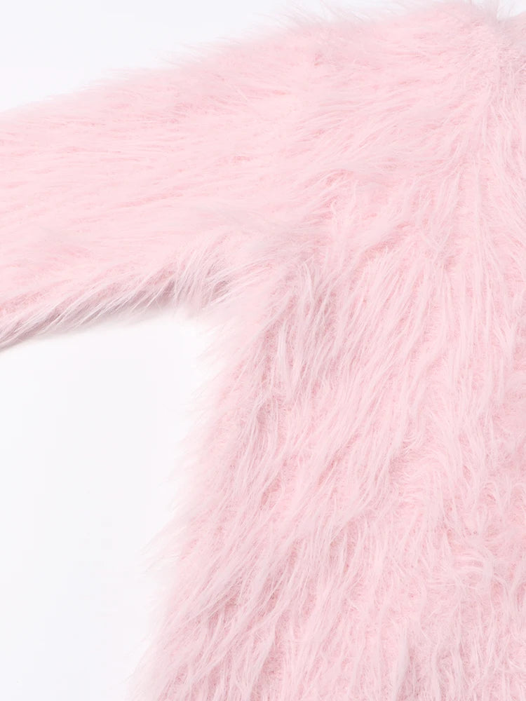 Furry Stand Collar Knit Jacket