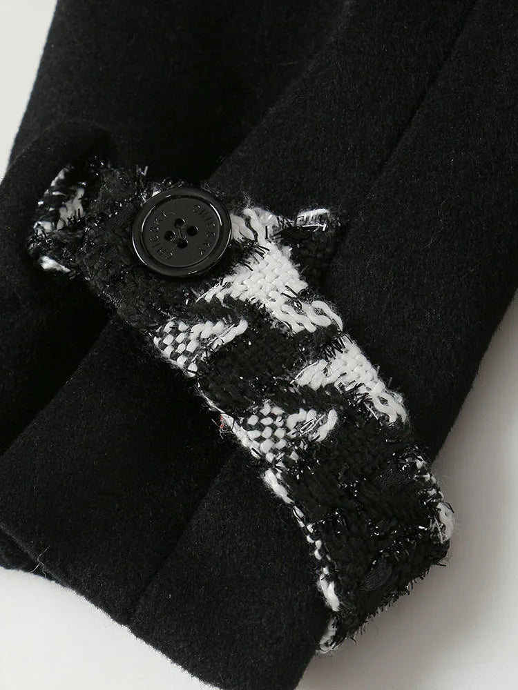 Plaid Spliced Woolen Coat